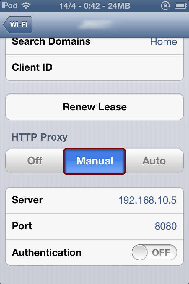 Configure Proxy - the IP and port is the one of the machine running Fiddler